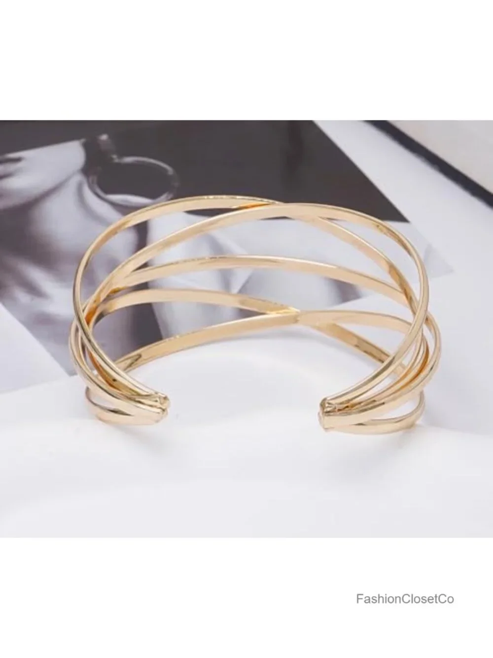 Multi-Layer Cross Wire Cuff Bracelet Open Bangle Adjustable Stainless Steel